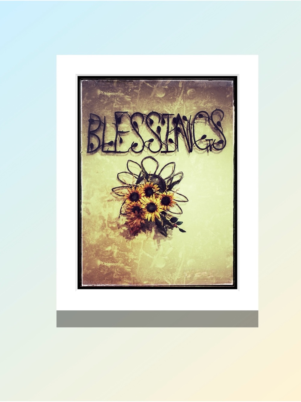 Matted Blessings Sunflower Wall Art Print - Yellow & Black by Joy Holder